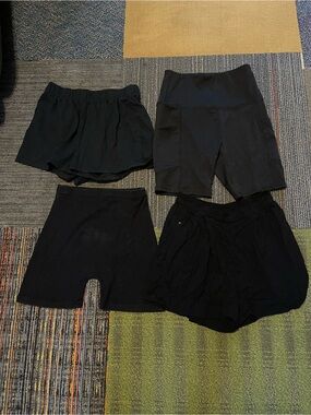 Lot of 4 Black Athletic Shorts and Bike Shorts